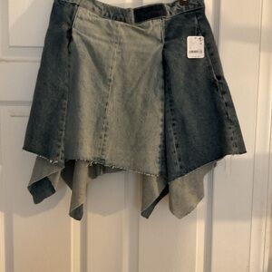 Free People Asymmetrical Denim Skirt - Blue and Gray